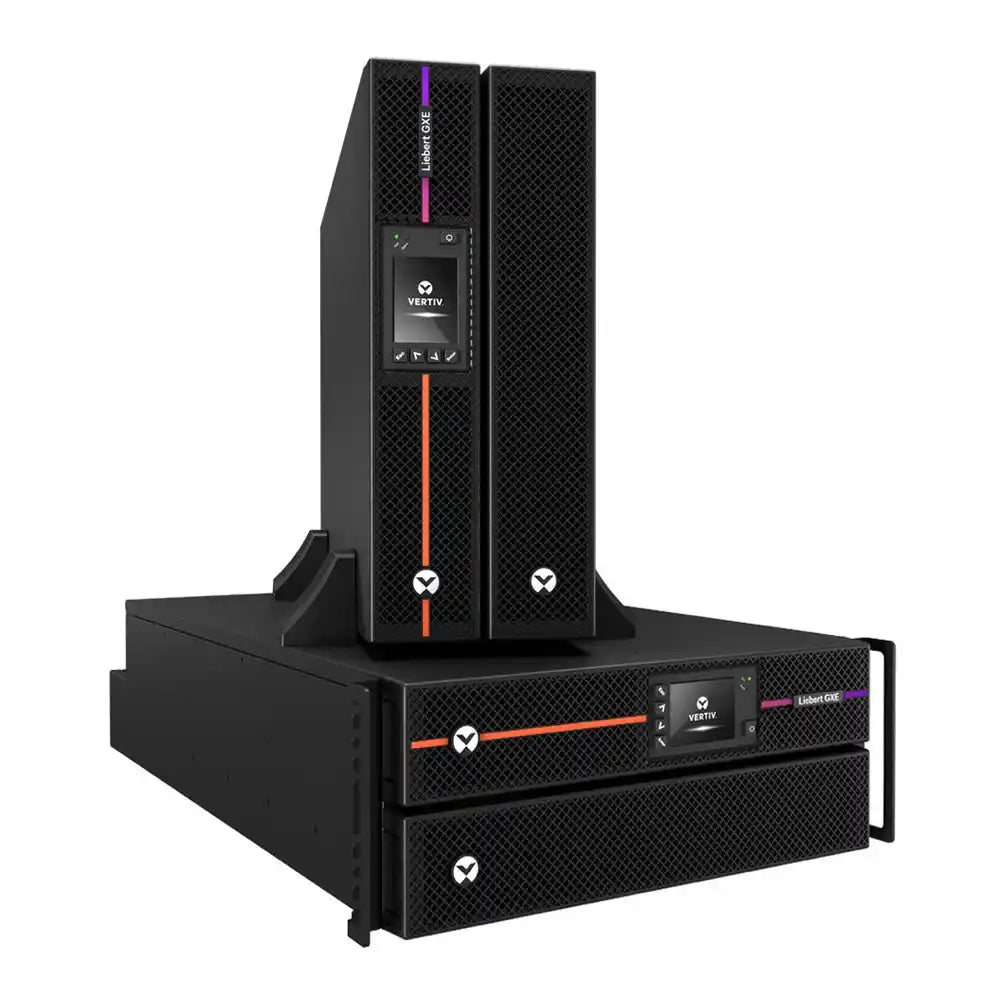 Vertiv Liebert GXE 6000-10000VA Online Double Conversion UPS, tower units stacked on chassis angled