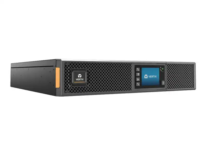 Vertiv Liebert GXT5-1500IRT2UXL 1500VA Online Double Conversion UPS, angled front view of rack unit