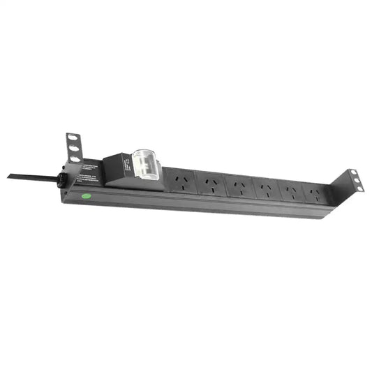 6 Way Horizontal PDU with Australian Sockets, front view of horizontal power strip