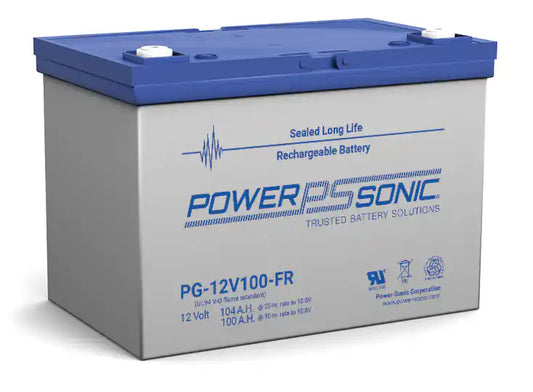 Power-Sonic PG Series Batteries, side angled view sealed battery