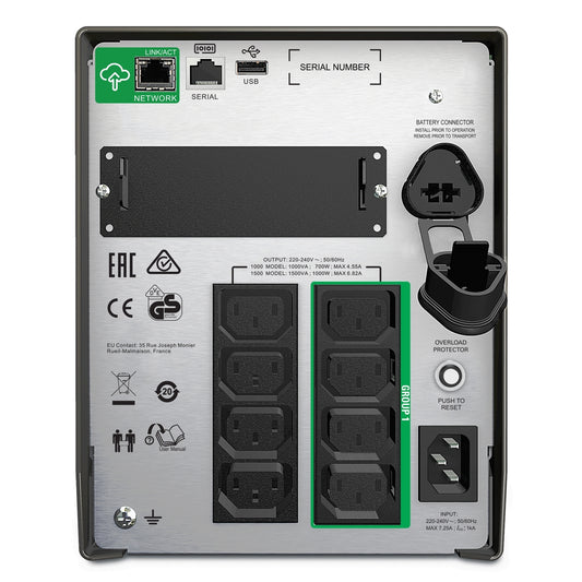 SMT1000IC - APC Smart-UPS, Line Interactive, 1000VA, Tower, 230V, 8x IEC C13 outlets, SmartConnect Port+SmartSlot, AVR, LCD…