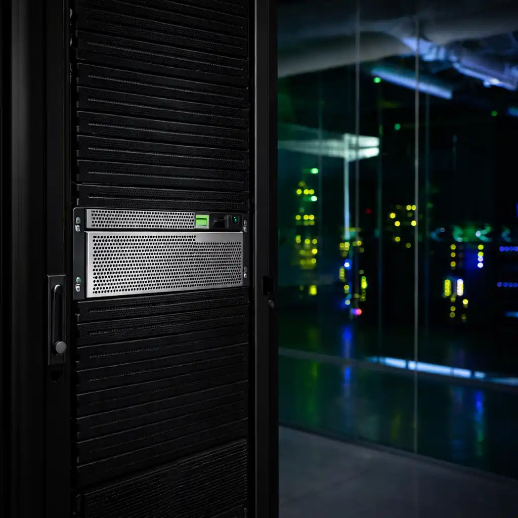 UPS power system in a data centre rack used for critical power protection and maintenance of IT infrastructure.