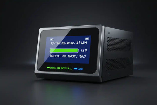 Desktop UPS depicting the battery runtime