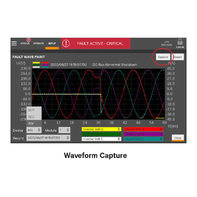 Vertiv™ PowerUPS 9000, waveform monitoring interface screen