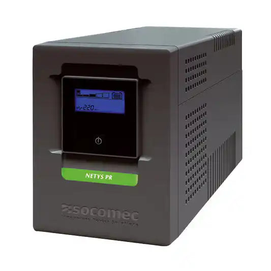 Socomec 2000VA Line-Interactive Tower UPS - 1400W (Pure Sinewave), front angled tower unit with display