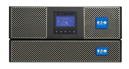 Eaton 9PX Lithium-ion UPS, rack-mounted unit front-facing angled perspective