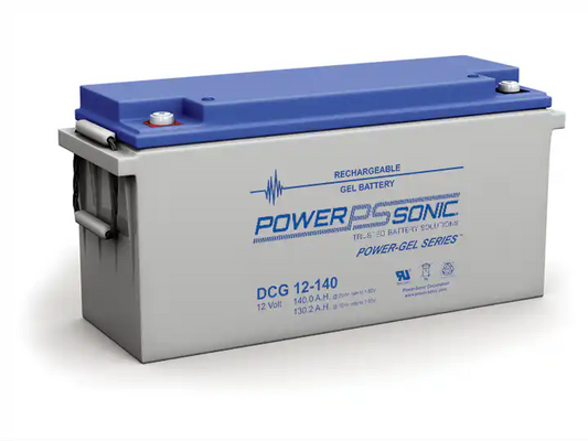 Power-Sonic DCG Series Deep Cycle Gel Batteries, angled view of rectangular battery