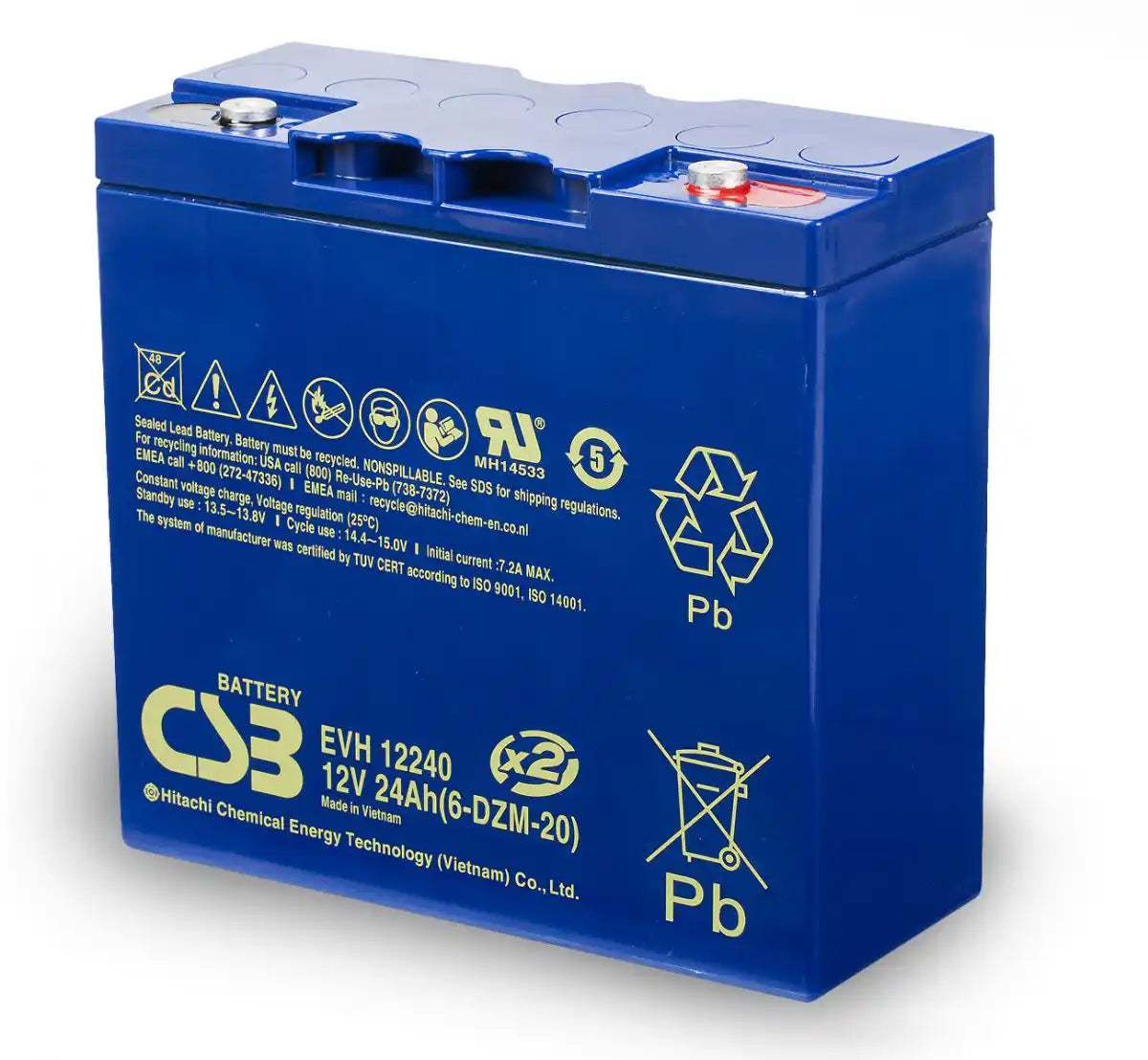 EVH12240, blue sealed battery overhead view