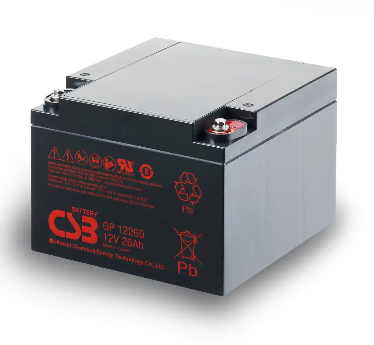 GP12260, rectangular battery unit angled view