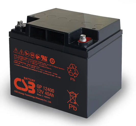 GP12400, rectangular battery unit angled view