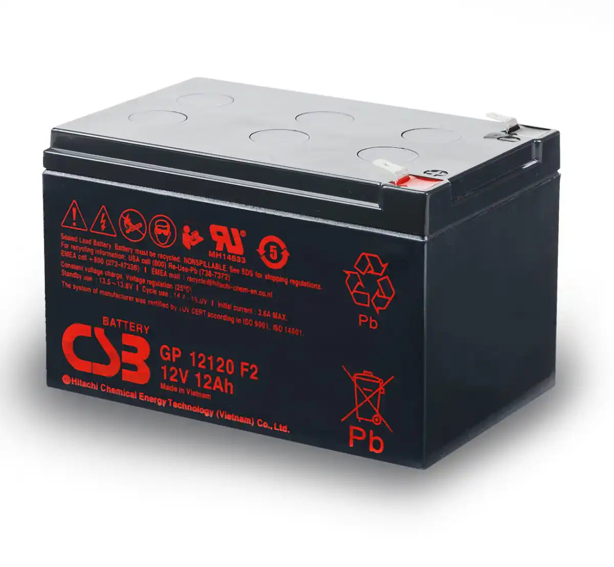 GP12120, rectangular battery unit angled view