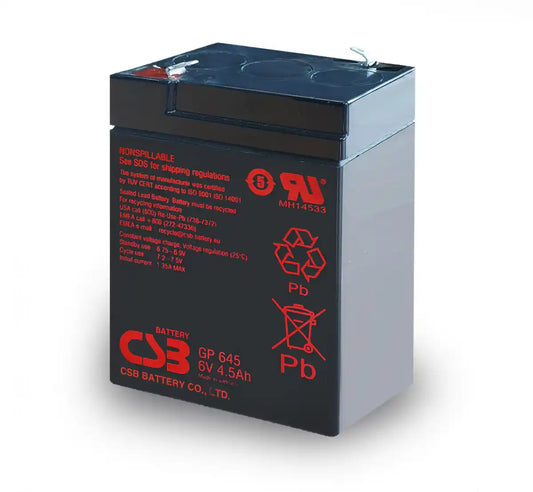 GP645, front view of compact battery