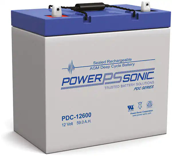 Power-Sonic PDC Series Deep Cycle AGM Batteries, front angled view sealed battery