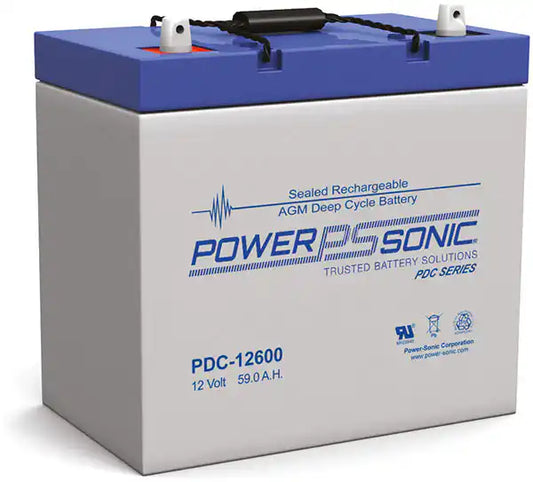 Power-Sonic PDC Series Deep Cycle AGM Batteries, front angled view sealed battery