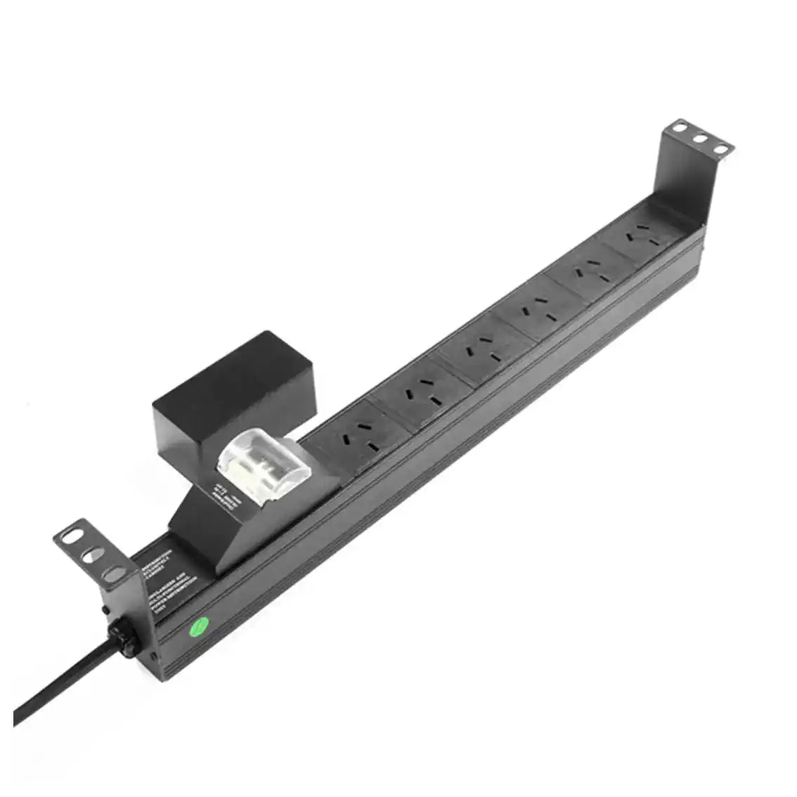 6 Way Horizontal PDU with Australian Sockets, angled view of horizontal power strip