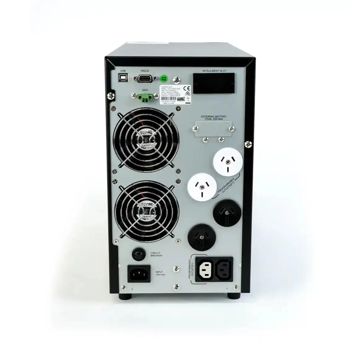 PSCE2000 - PowerShield Centurion 2000VA, rear panel with fans and outlets