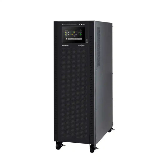 Centurion Pro Three Phase 30kVA-30kW 3-3 with 64 Batteries, tall tower unit angled view