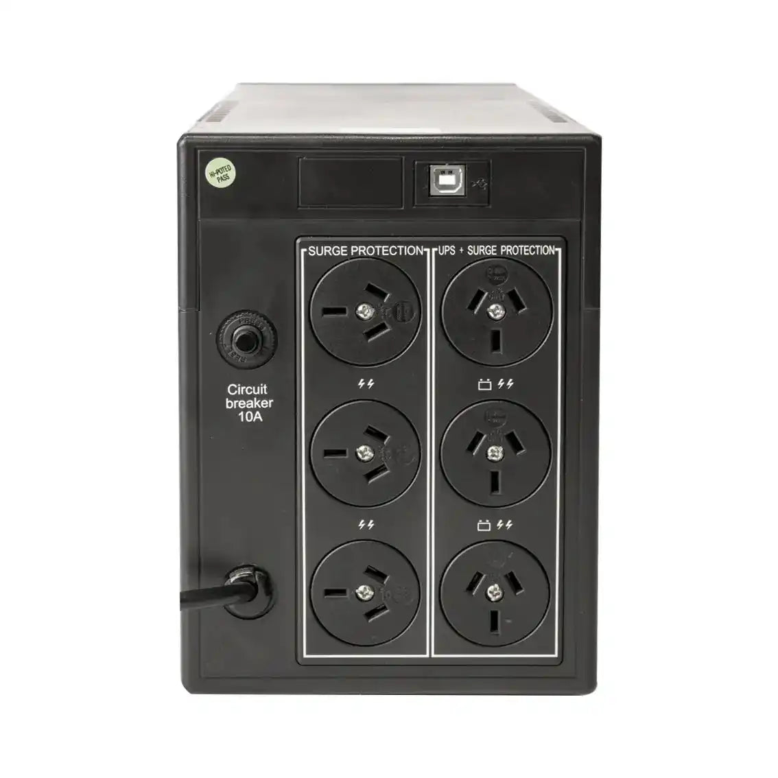 PowerShield Defender 2000VA UPS, front panel with power outlets and circuit breaker