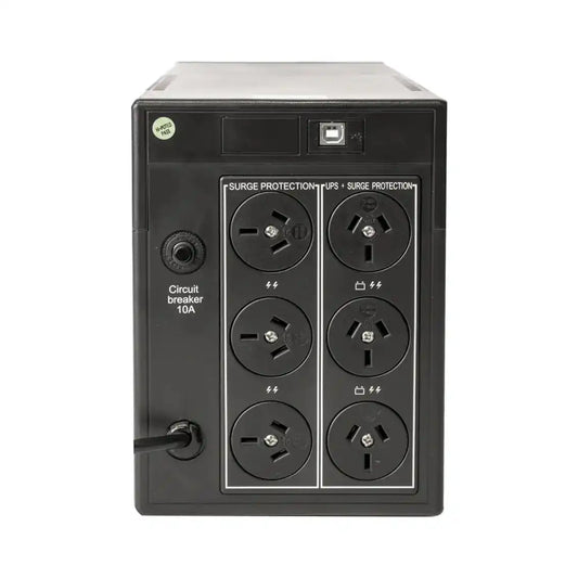 PowerShield Defender 2000VA UPS, front panel with power outlets and circuit breaker