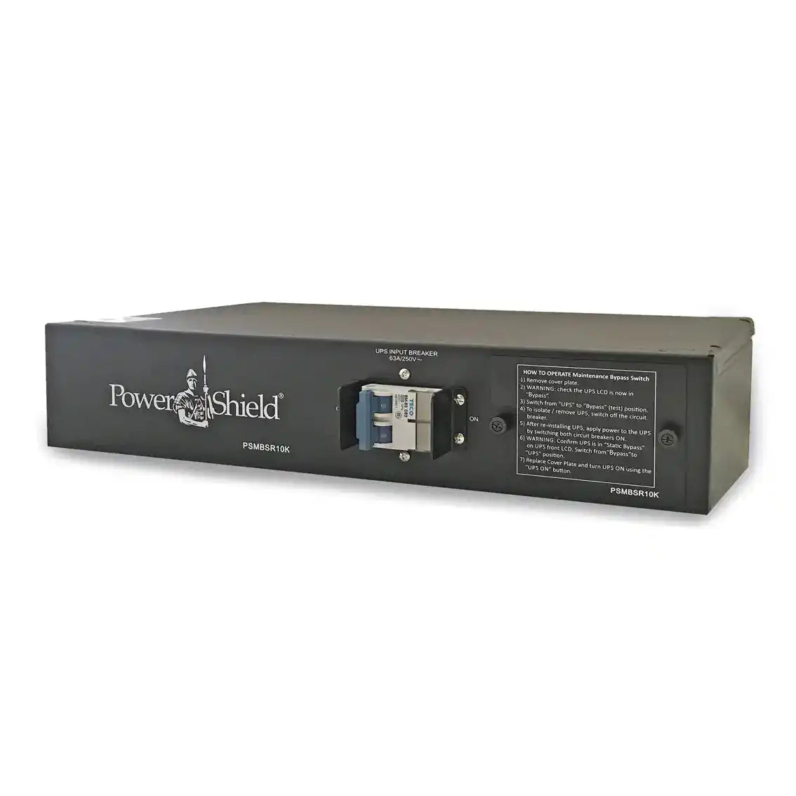 External Maintenance Bypass Switch 10kVA, black enclosure unit angled view