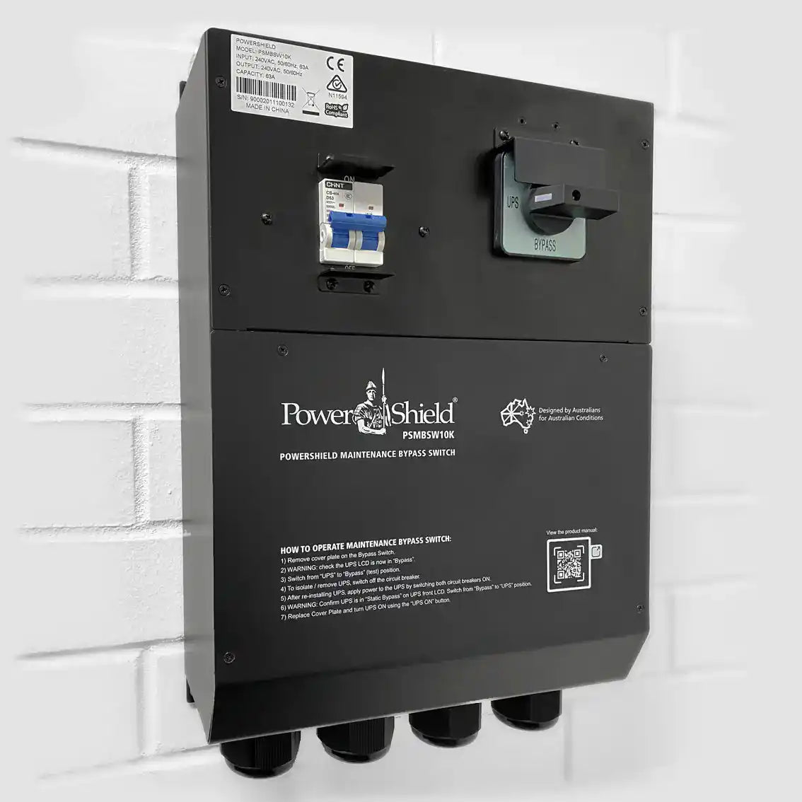 External Maintenance Bypass Switch, 10kVA, wall-mounted switch panel front view