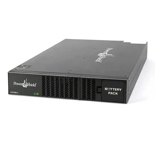 Extended battery module for PSCRT3000, PSCERT2000 & PSCERT3000, rack-mounted battery module angled view