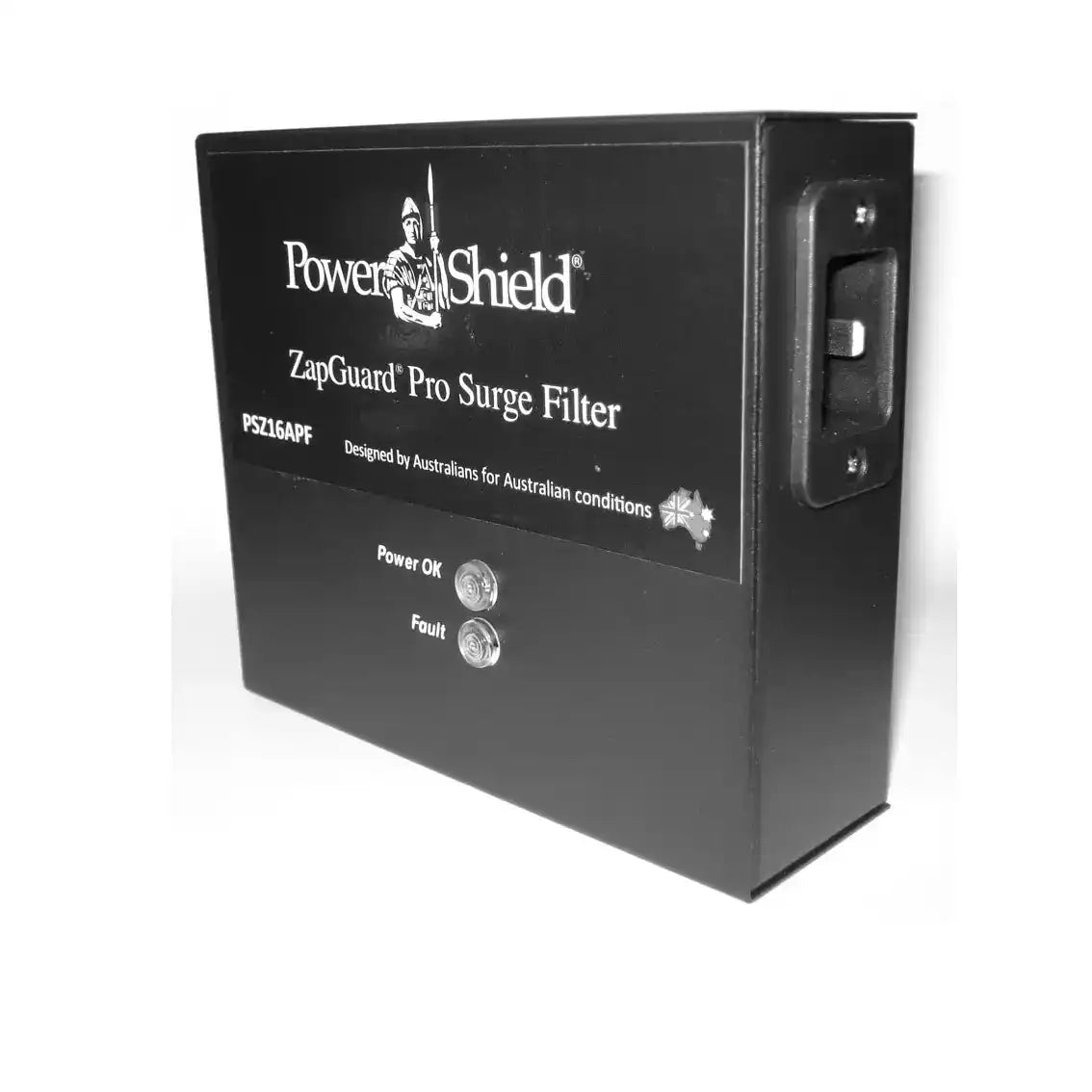 PowerShield 16 Amp Surge Filter, front angled view of surge filter unit