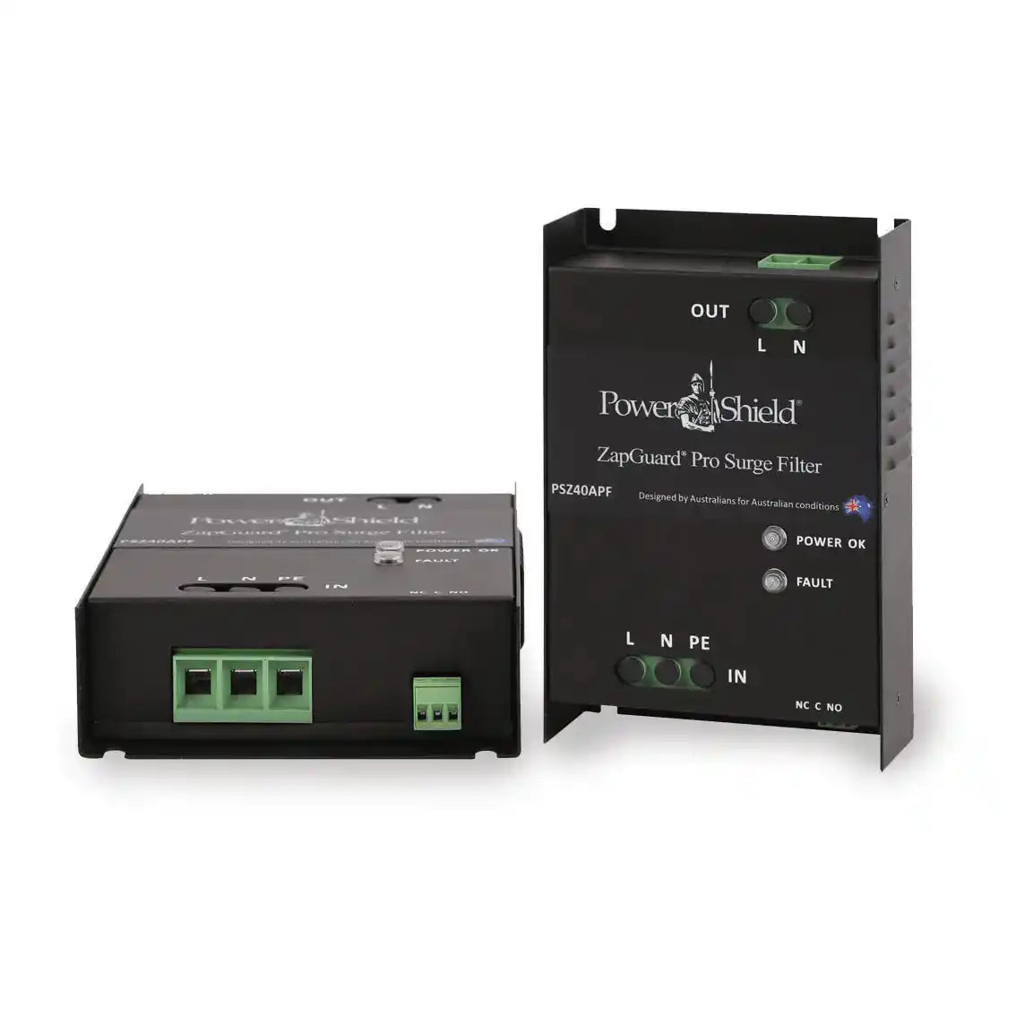 PowerShield 40 Amp Panel Mount Surge Filter, front view of panel-mount surge protectors