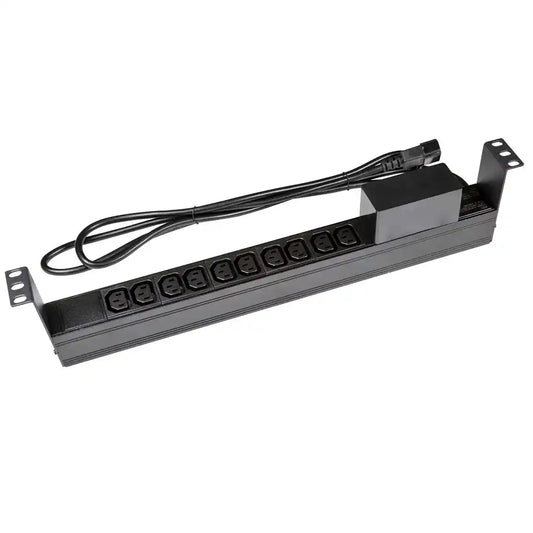 10 Outlet Horizontal IEC C14 Input PDU, horizontal power strip with outlets angled view