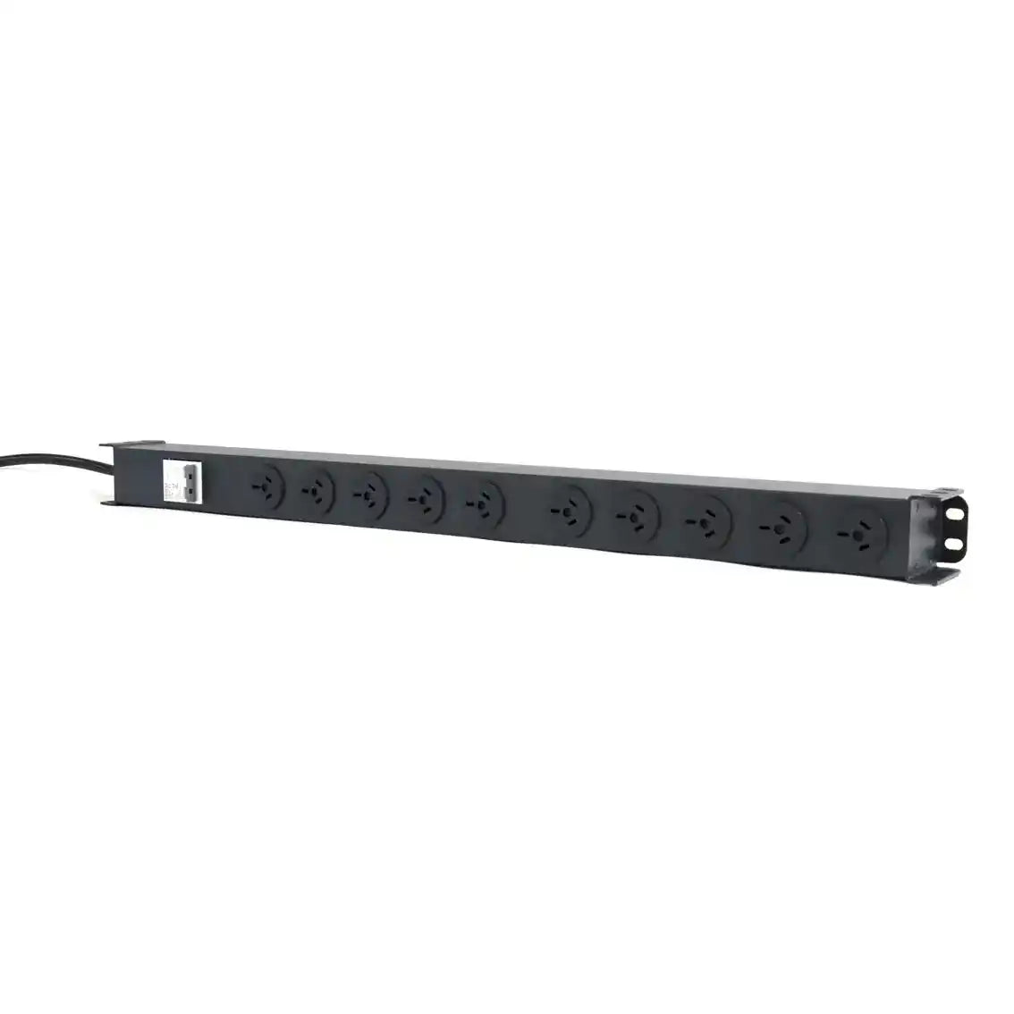 10 Way Vertical PDU with 10 Australian Sockets, 15A Input, vertical power strip australian sockets angled view