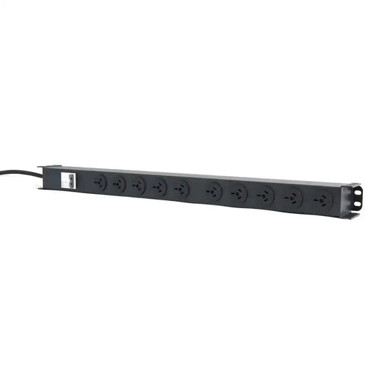 10 Way Vertical PDU with 10 Australian Sockets, 15A Input, vertical power strip australian sockets angled view