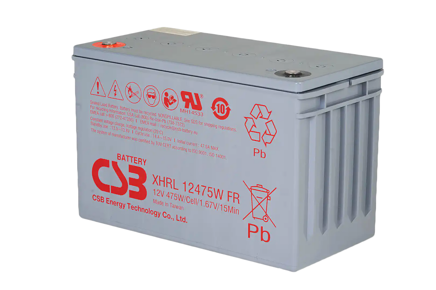 XHRL12475FR, large rectangular battery angled view from above
