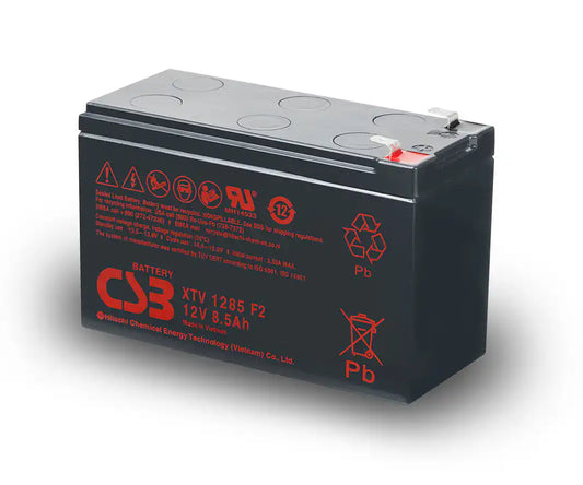 XTV1285, black battery with vents angled perspective