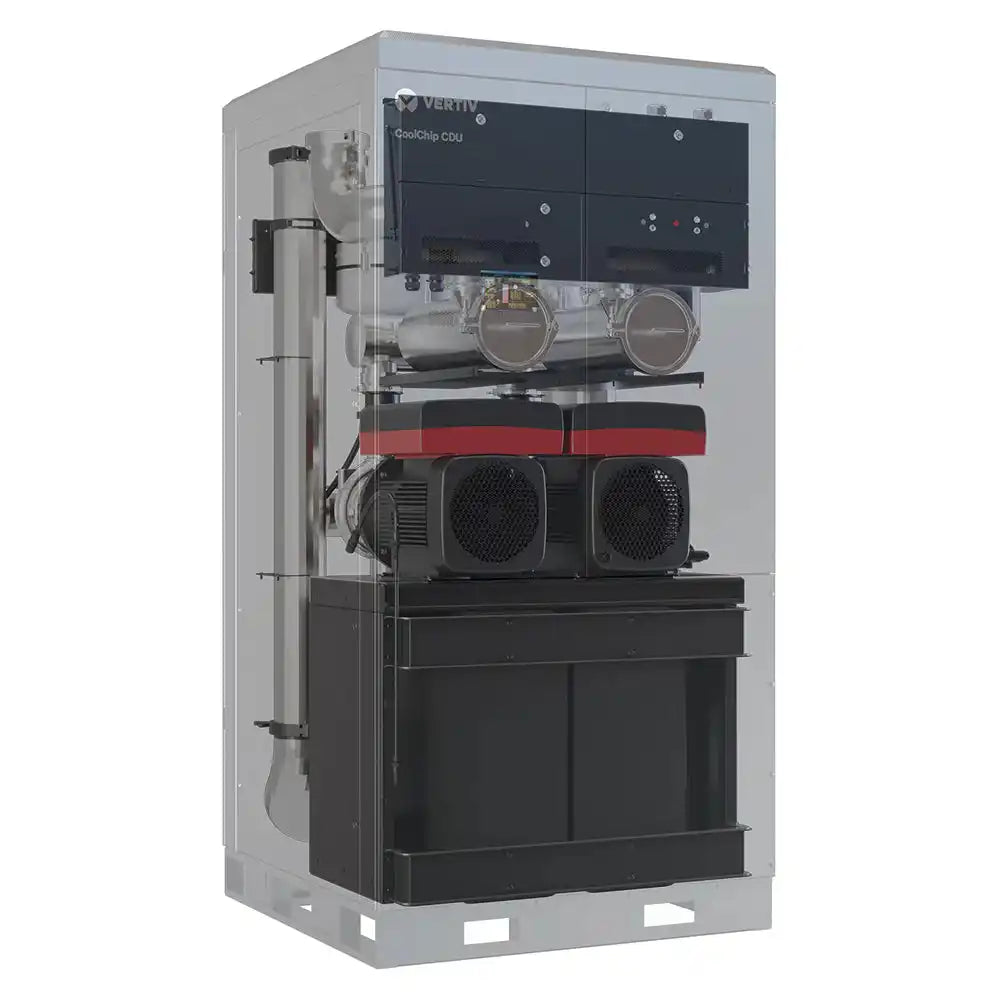 Vertiv™ CoolChip CDU, internal cooling equipment and heat exchanger visible
