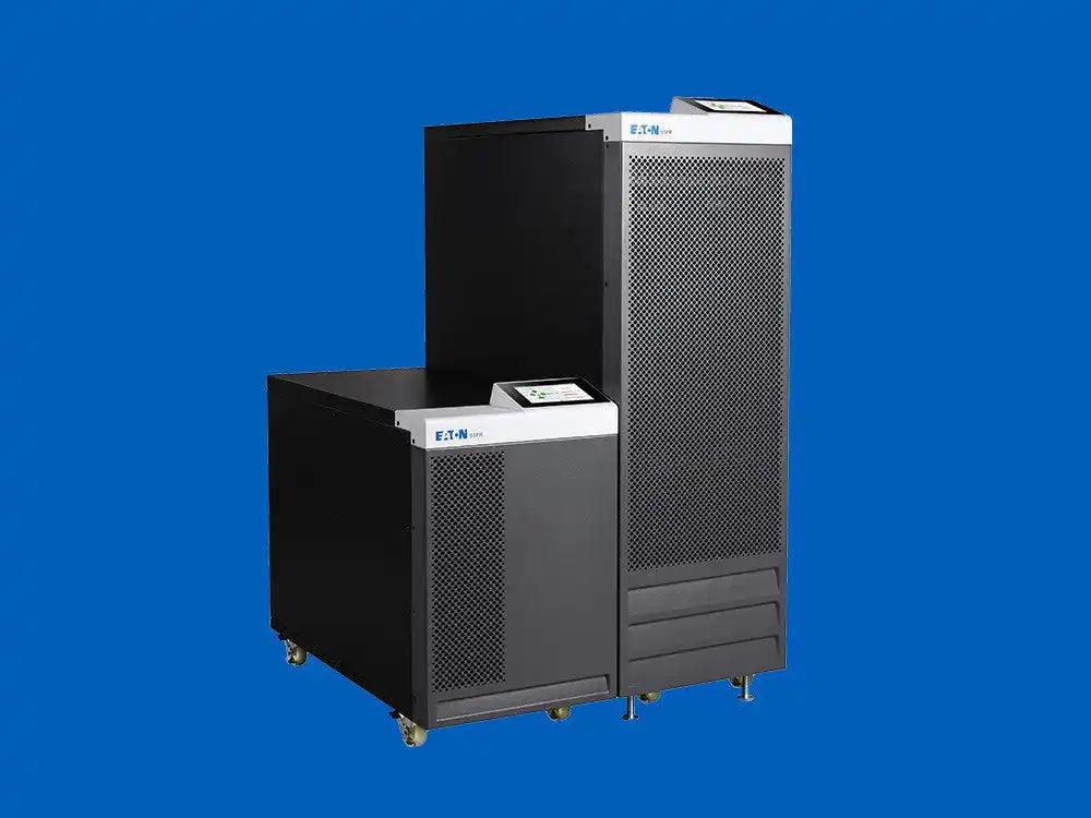 Eaton 93PR UPS Range, two tower units stacked on background