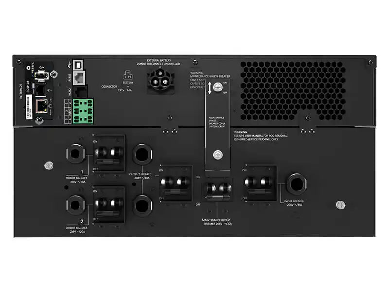 Vertiv Liebert GXE 6000-10000VA Online Double Conversion UPS, rear panel with outlets and breakers