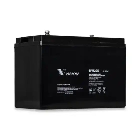 Vision 3FM225-X 6V 225AH | FM SERIES | UPS Battery, rectangular battery, angled view