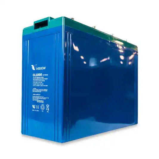 Vision CL1000 2V 1000AH | CL SERIES, tall blue battery with visible terminals