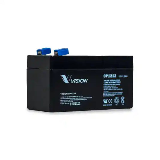 Vision CP1212, compact sealed battery angled top view