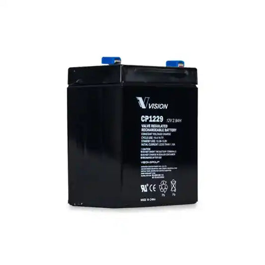 Vision CP1229 - 12V 2.9AH, sealed battery module angled top view