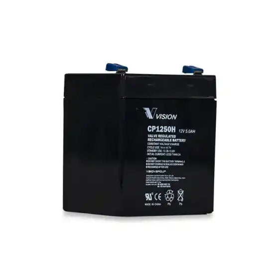 Vision CP1250H 12V 5AH | CP SERIES | Replacement Battery, square black battery angled view
