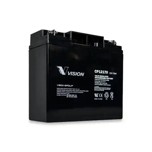 Vision CP12170 12V 17AH | CP SERIES | UPS BATT, compact battery from front angled view