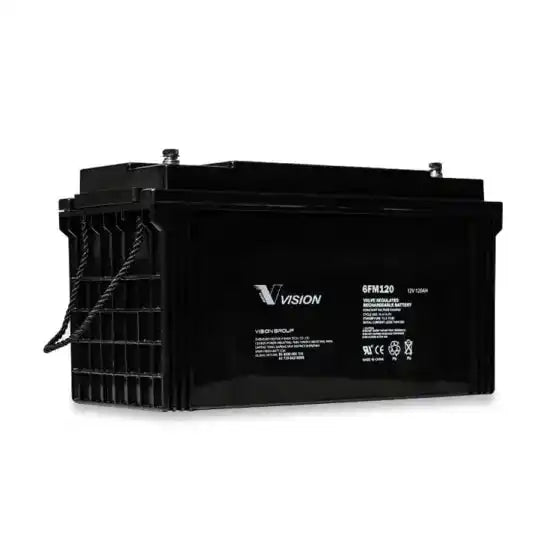 Vision 6FM120S-X 12v 120AH | FM Series | UPS battery, rectangular battery with side handle, top view