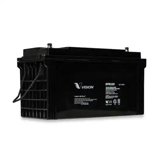 Vision 6FM120S-X 12v 120AH | FM Series | UPS battery, rectangular battery with side handle, top view