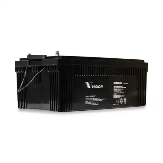 Vision 6FM230-X 12V 230Ah | FM Series, angled view showing ridged side panels