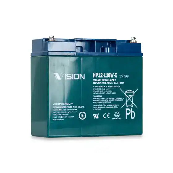 Vision HP12116WX 12V 116W | HP SERIES | UPS BATT, rectangular battery angled front view