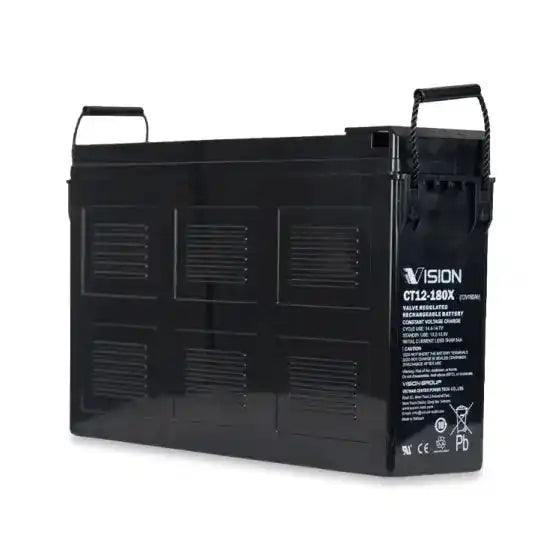 Vision CT12180 12V 180AH | CT SERIES, industrial battery with ribbed side panels