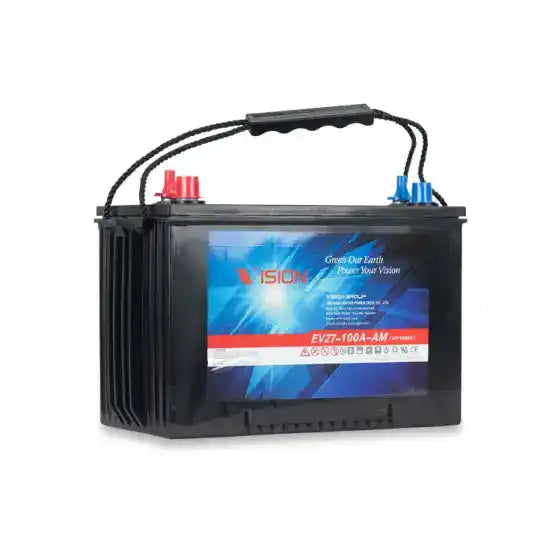 Vision 12V 100AH DRYCELL | EV Series, compact rechargeable battery, front view
