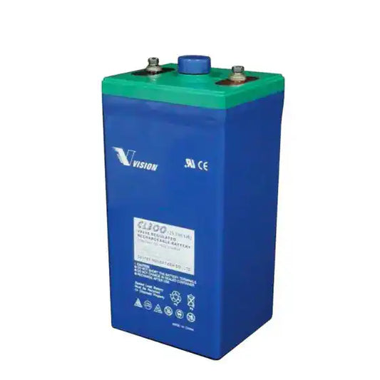 Vision CL300 2V 300AH | CL SERIES | Vision Battery, medium blue square battery front angle