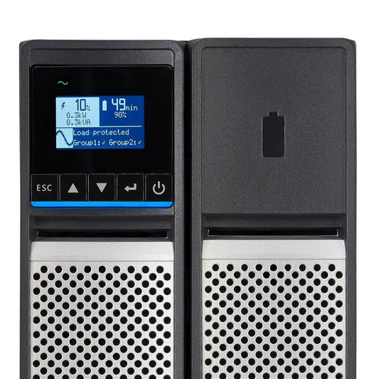 Eaton 5PX Gen2 UPS, control display panel and buttons closeup